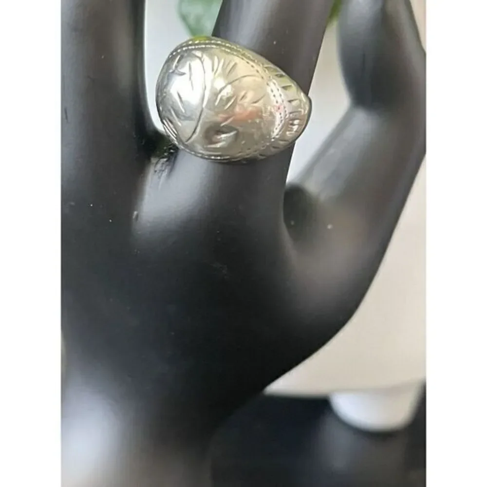 Sterling‎ Silver Etched Dome Ring 925 Size 7.25